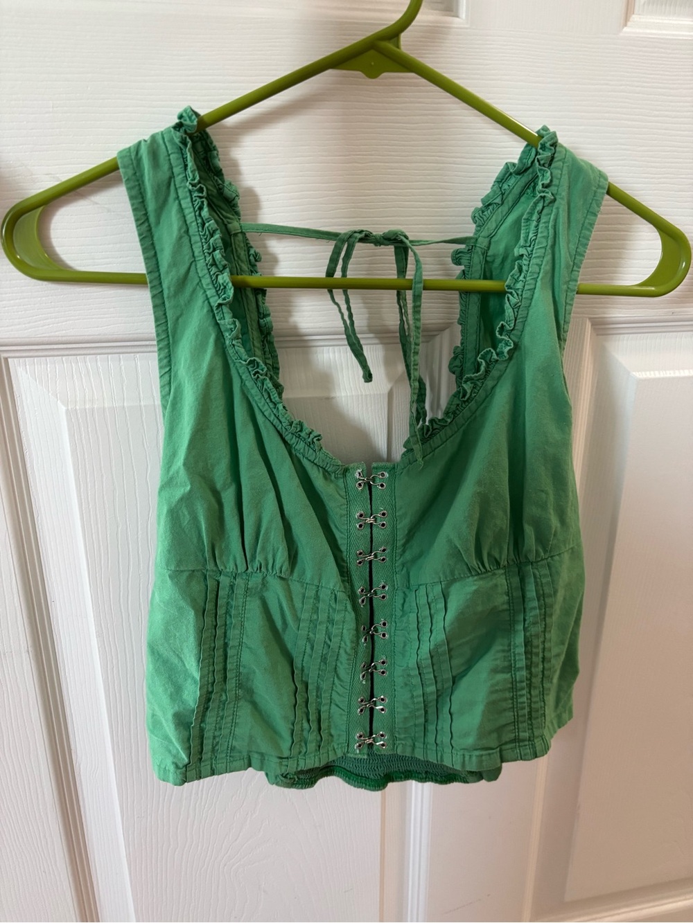 Free People Green Ruffled Tie-Back Corset Camisole